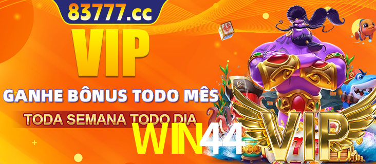 Banner promocional do WIN44 oferecendo 100% de recompensas adicionais contínuas para quem fizer o login diário (Daily sign-in), com um mascote de coelho.