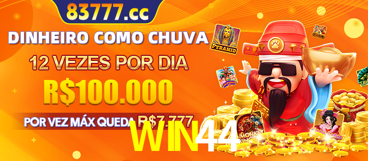 Banner do programa de recompensas Recomende para amigos do WIN44, detalhando os bônus por convidar amigos, com prêmios que chegam a R$288.888.