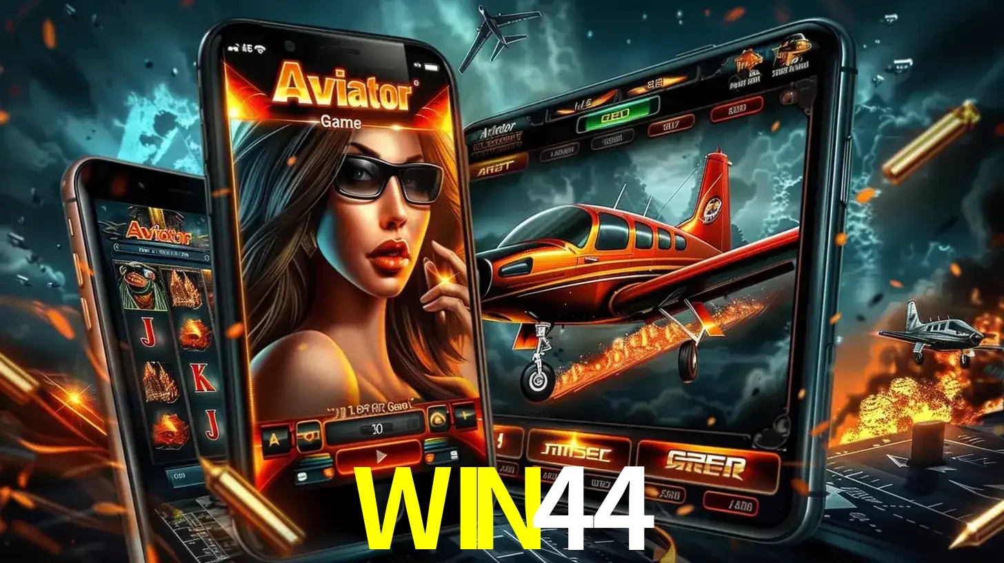 O popular jogo de apostas Aviator exibido em vários celulares e tablets, mostrando a interface emocionante e a ação de voo disponíveis para jogar agora no WIN44.