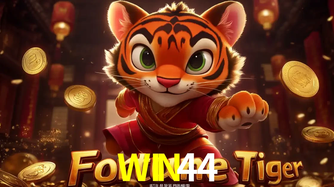 O carismático mascote do jogo de slot Fortune Tiger, um tigre fofo em pose de artes marciais, pronto para trazer sorte e multiplicadores de ganhos no cassino online WIN44.