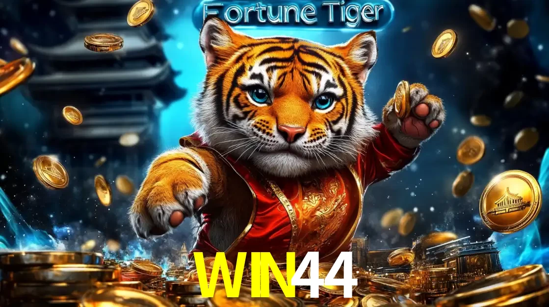 Imagem promocional do jogo de slot Fortune Tiger, com um tigre majestoso em traje tradicional cercado por uma fortuna em moedas de ouro, disponível agora no cassino WIN44.